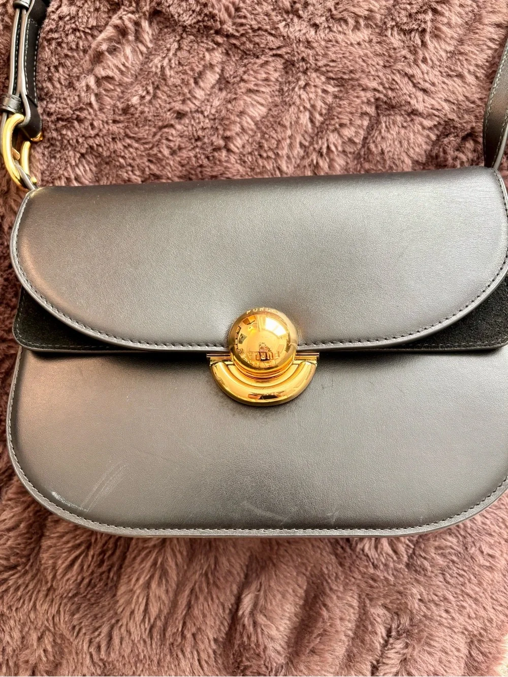 Furla Black Leather Crossbody with Gold Hardware